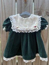 Vintage B.T Kids Green Velvet Lace Baby Girl Dress Size 12 Months