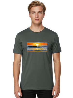 Ocean-Sunset Mens Graphic Tee, 100% Cotton, Casual Summer Wear