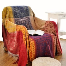 Boho Throw Blanket, Chenille Jacquard Tassels Throw Blankets for Bed Couch So...