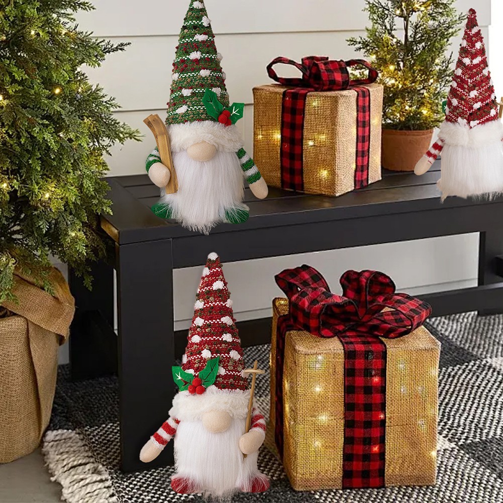 Handmade Christmas Gnome Decoration Red Green Textile Figure 16x28cm