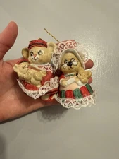 VINTAGE CHRISTMAS Jasco Caring Critters Chimers Bear Baby Bell ORNAMENTS PAIR 2