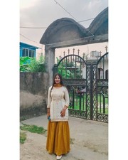 Indian Look Natural Crepe Top Palazzo With Yellow Dupatta For Indian Party Wear