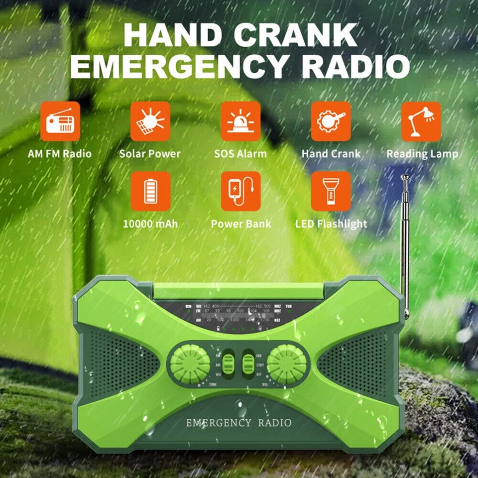 10000mAh Emergency Solar Hand Crank Weather Radio Power Bank Charger Flash Light - Image 3 of 4