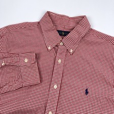Polo Ralph Lauren Men's Red Gingham Check Long Sleeve Button Down Shirt Size L