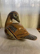 Vintage Tonala Hand Crafted Duck Stoneware Mexican Pottery - About 13"Lx9.5"H