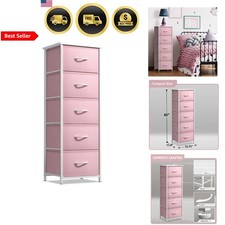 Kids Fabric Dresser Chest of 5 Drawers Tall Storage Organizer Pink