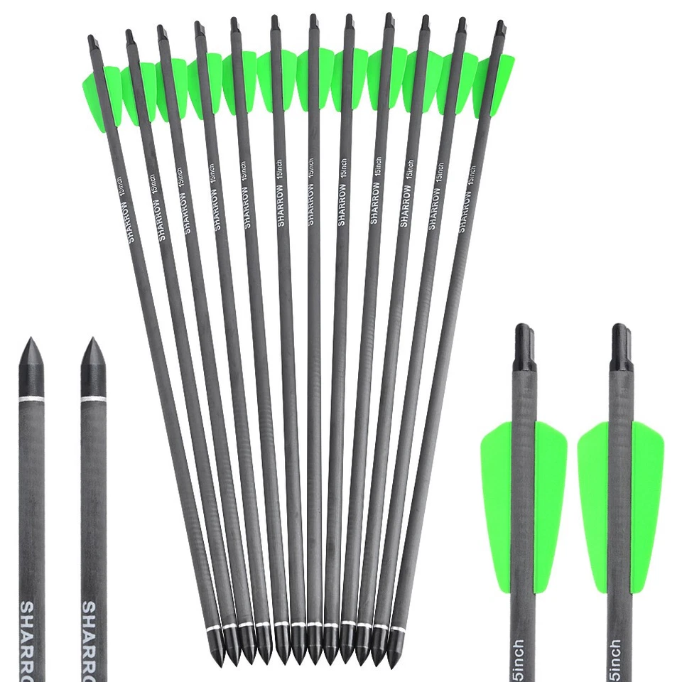 Carbon Bolts 7.5" 15" Mini Arrows Screw Point Vanes Broadhead Archery Bow Hunt - Image 4 of 4
