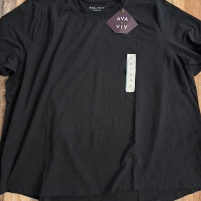 AVA + VIV Women's Black T-shirt Size 2X Short Sleeve Tee Relaxed Fit