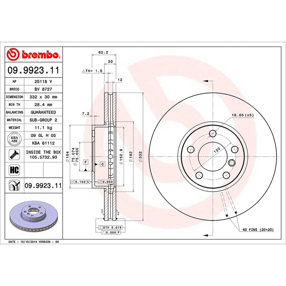 Brembo Front Disc Brake Rotors Brake Pads for 2007-2013 BMW X5 2011-2014 BMW X6 - Image 2 of 4