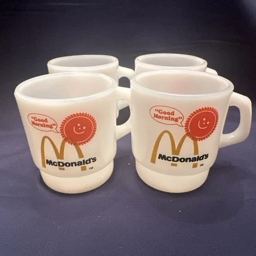 Vintage McDonald’s “Good Morning” Milk Glass Set Of 4 Mugs