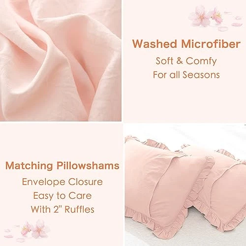  Juego de edredón rosa rubor reina, granja Shabby Boho chic edredón, vintage  Foto 4 de 4