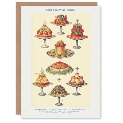 Mrs Beeton Haushaltsführung Kunstkarte Cold Collation Geschirr