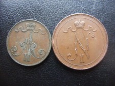 W642 Finland (under Russia) x 2: 5 Pennia 1875 & 10 Pennia 1917 FREE POSTAGE