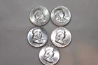 Lot of 5 Franklin Half Dollar Silver 50C Coins  1956, 1960, 1961-d, 1963, 1963-d