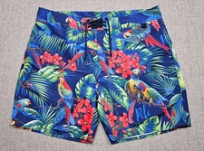 Polo Ralph Lauren Swim Trunks Mens 34 Tropical Parrot Floral Navy Mesh Lined