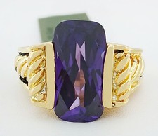 GENUINE AMETHYST SOLITAIRE RING 14K YELLOW GOLD PLATED .925 - New With Tag