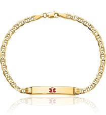 14K Solid Yellow Gold Medical Alert Mariner Link Chain ID Bracelet