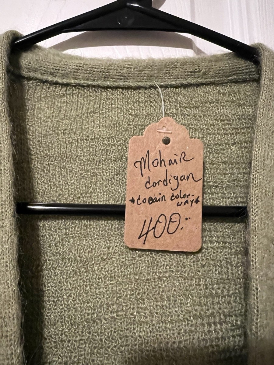 Vintage 60s 70s Green Mohair Cardigan Sweater Kurt Cobain Color