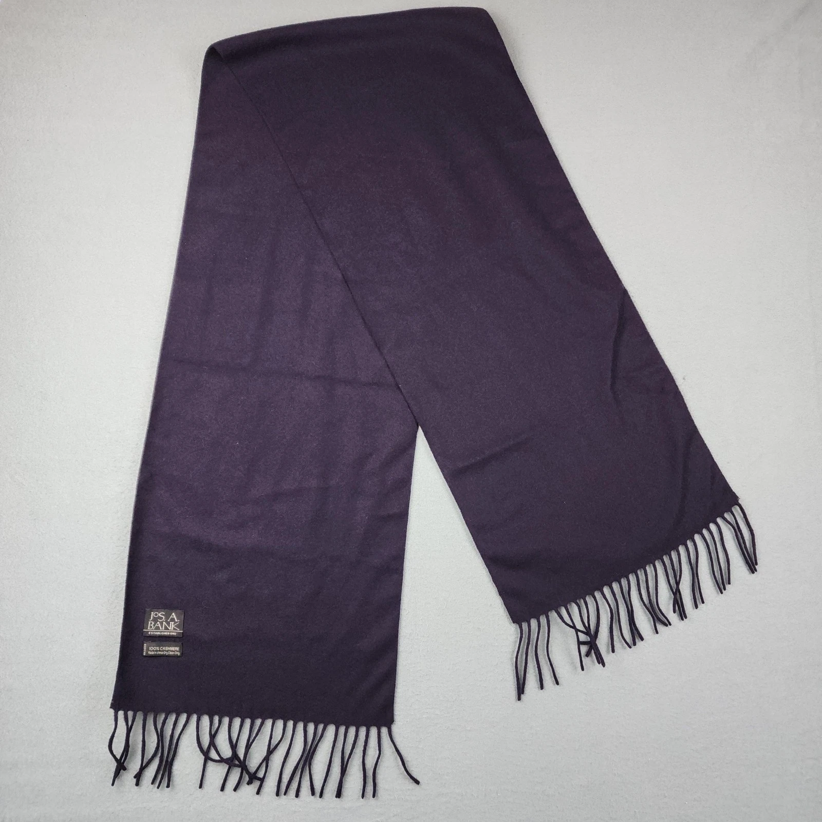 Jos A Bank Scarf Mens One Size Purple 100% Cashmere Fringe Neck Warmer Winter