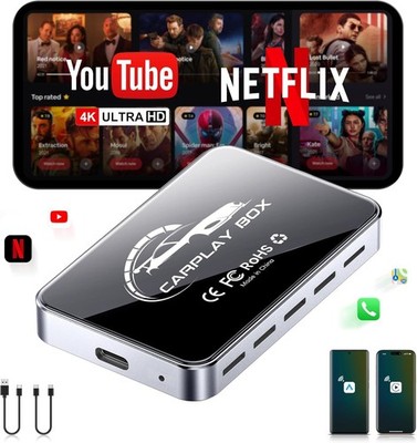 AI Box Wireless CarPlay & Auto Adapter - Plug & Play, 4GB RAM+32GB ROM 
