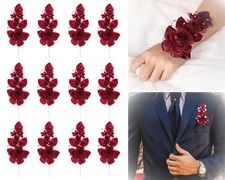 12 PCS Artificial Silk Organza Craft Rose Flower Burgundy Corsage Boutonniere