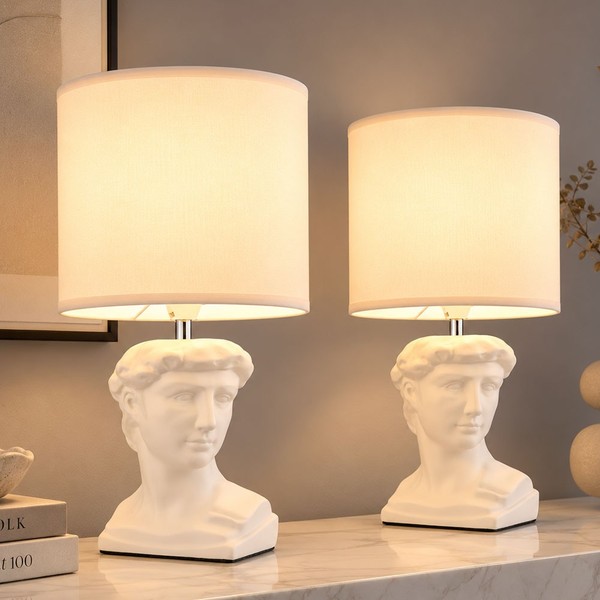 Tischlampe Tischleuchte Schlafzimmerlampe Weiß Keramik Leselampe Textil 2Er Set-image