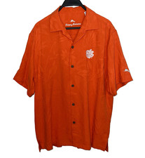 Tommy Bahama CLEMSON TIGERS Mens Medium Camp Shirt Orange Embroidered 100% Silk