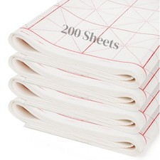 200 Sheets Chinese Calligraphy Paper Thick Xuan Paper with 4" Grids