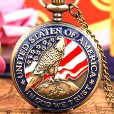American Bald Eagle Pocket Watch USA Mens Birthday Christmas Valentines Gift NEW