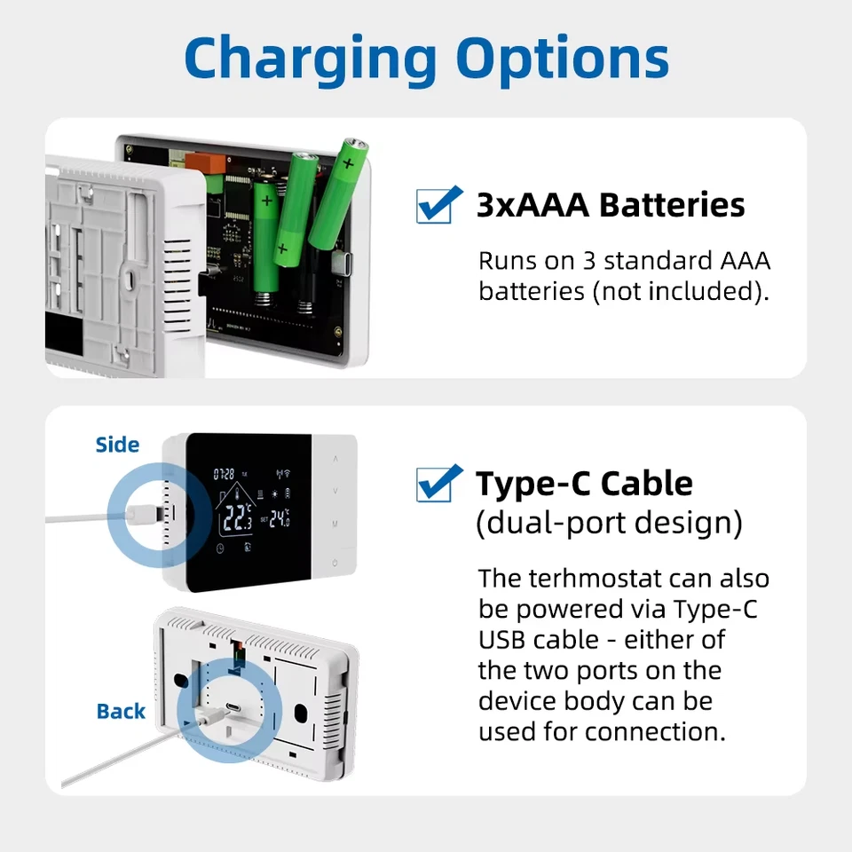 Smart Tuya WiFi Thermostat for Gas Boiler Heating /Cooling Powered by Battery/US - Image 3 of 4