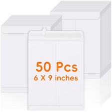 50 Pack 6x9 Envelopes Self Seal, White Catalog Mailing Envelopes 6 x 9 Manill...