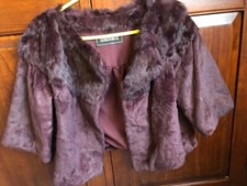 Ladies Georges Rech Real Fur Rabbit Burgundy Gorgette Jacket Size L Uk 10-12