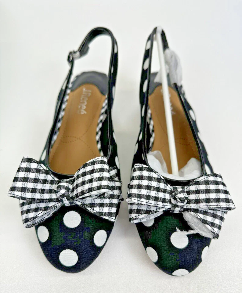 J. Renee Tanay Fabric Women's Shoes Size 9W Black White Polka Gingham New In Box - Image 2 of 4