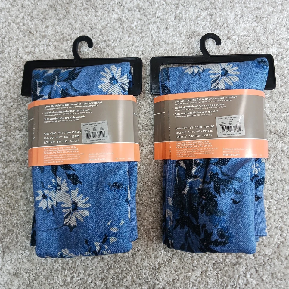 Leggings Secret Treasures para mujer S/M azules florales sarga sin costuras cómodos elásticos Foto 2 de 4