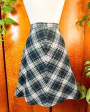 TARTAN WINDOWPANE 1970  s 70s Vintage Lined Wool Blue Fall Plaid A-line Skirt S