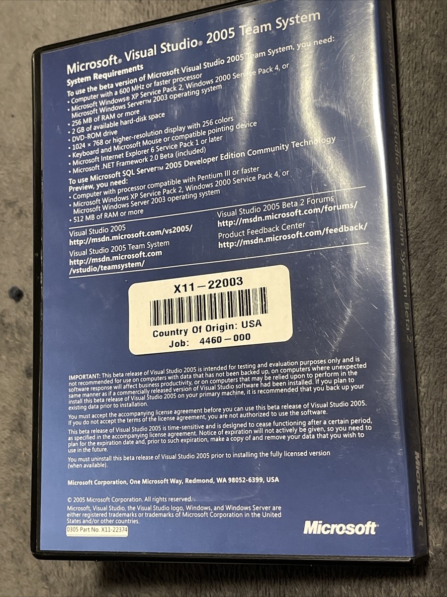 Microsoft Visual Studio 2005 Team Suite Beta 2 (3 CD
