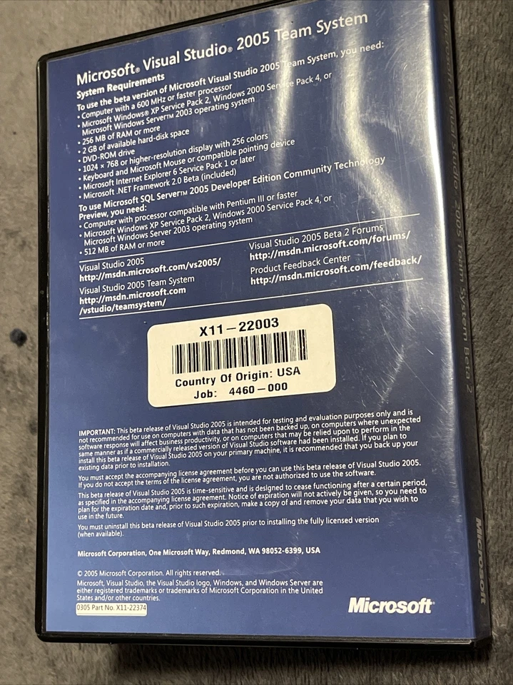 Microsoft Visual Studio 2005 Team Suite Beta 2 (3 CD’s) - Image 3 of 4