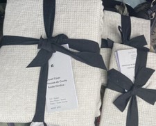West Elm European Linen Mini Waffle Duvet Full Queen Natural Flax 2 Std shams