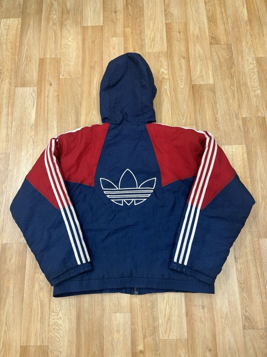 Vintage 80s 90s Adidas Puffy Jacket MD Full Zip Stripes Blue Vintage 80s 90s Adidas Puffy Jacket MD Full Zip Stripes Blue
