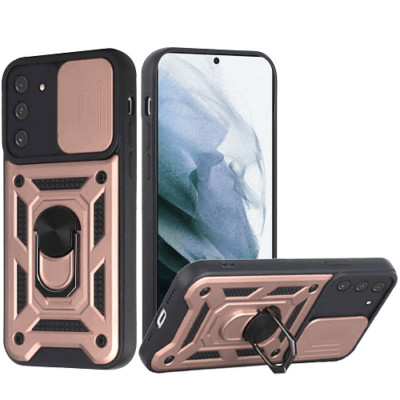 ROSE GOLD Camera Cover Push Magnetic Ring Stand Hybrid Case for Samsung S21 FE
