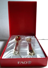 FAO Schwartz Keepsake Silver Plated Embossed Teddy Bear Kids Fork and Spoon Set