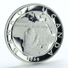 Uganda 20 shillings Visit of Pope Paul VI proof silver coin 1970