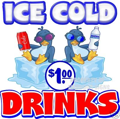 HARBOUR SIGNS Ice Cold Drinks $1 price Decal 14" Concession Restaurant Food Truck Sticker