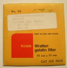 KODAK WRATTEN GELATIN FILTER NO 30 3" or 75mm Square opened