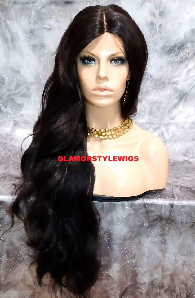 39" LACE FRONT FULL WIG EXTRA LONG WAVY LAYERED MIDDLE PART OFF BLACK