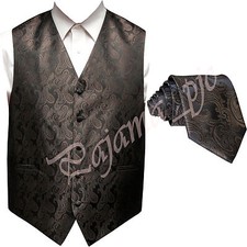 BROWN XS to 6XL Paisley Tuxedo Suit Dress Vest Waistcoat  Neck tie Wedding