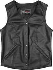 Vance VL1047S Womens Black Five Snap Lady Biker Leather Motorcycle Vest with Con