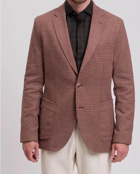 Hackett London jacket/blazer Cotton blend Modern Fit Houndstooth beige/burgundy