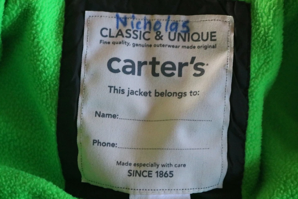 Carter's Kids Boy Jacket Green Fleece Full Zip Hooded Black Size S / 4 - Image 3 of 4