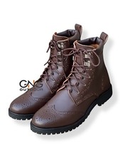 Scottish Men's Handmade Brown Leather Ghillie Brogues Kilt Boots